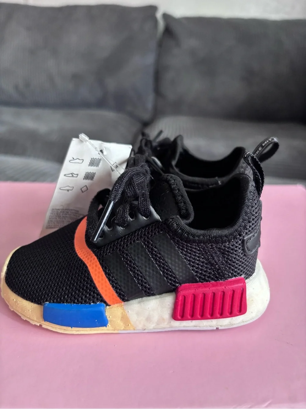 adidas Kids Black Sneakers with Red, Orange & Blue Accents